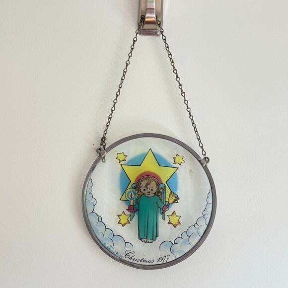 Vintage 1977 Christmas Angel Stained Glass Hanging Ornament Retro Holiday Decor - Picture 5 of 5